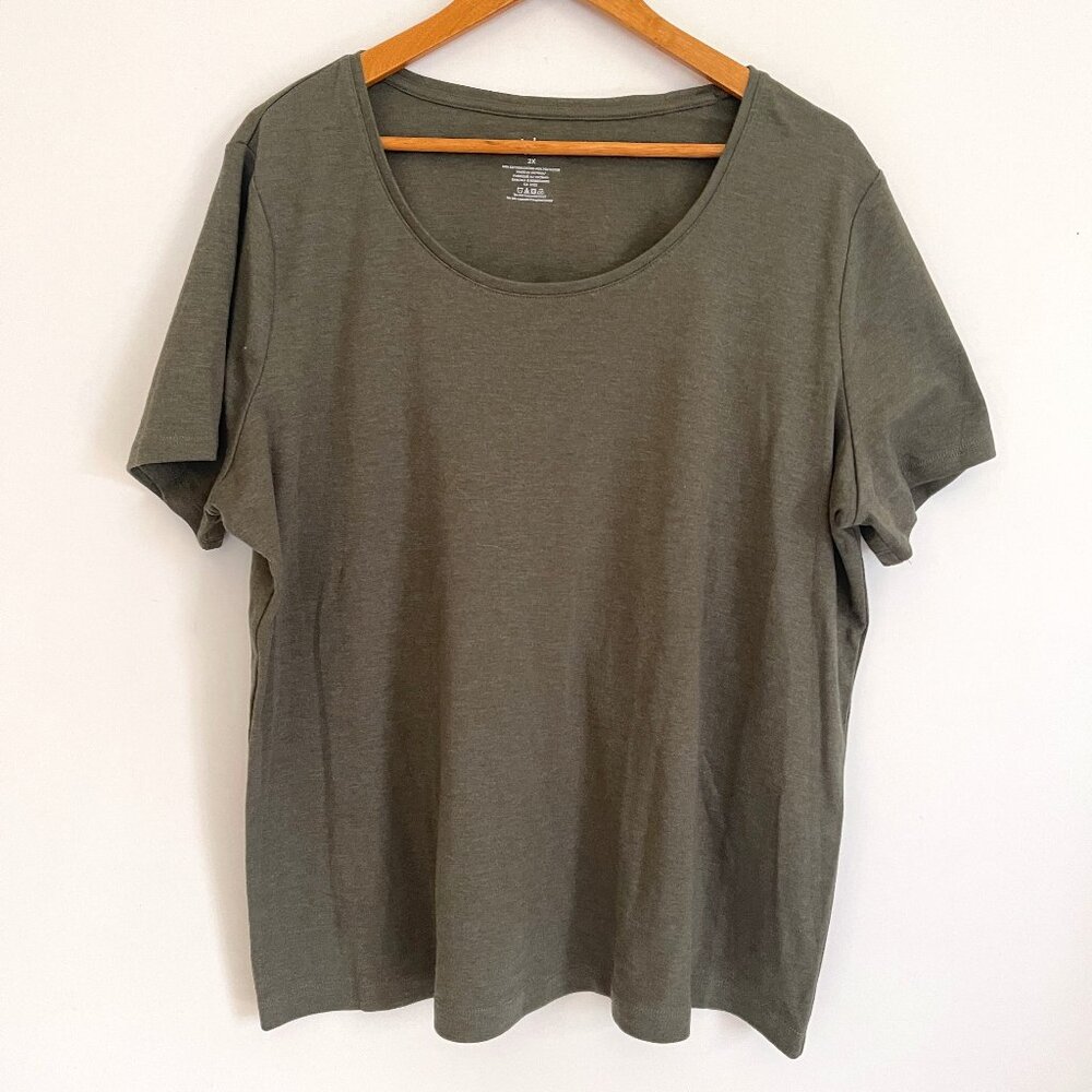 Iyla Woman Green Round Neck Short Sleeve Pullover T Shirt Size 2X